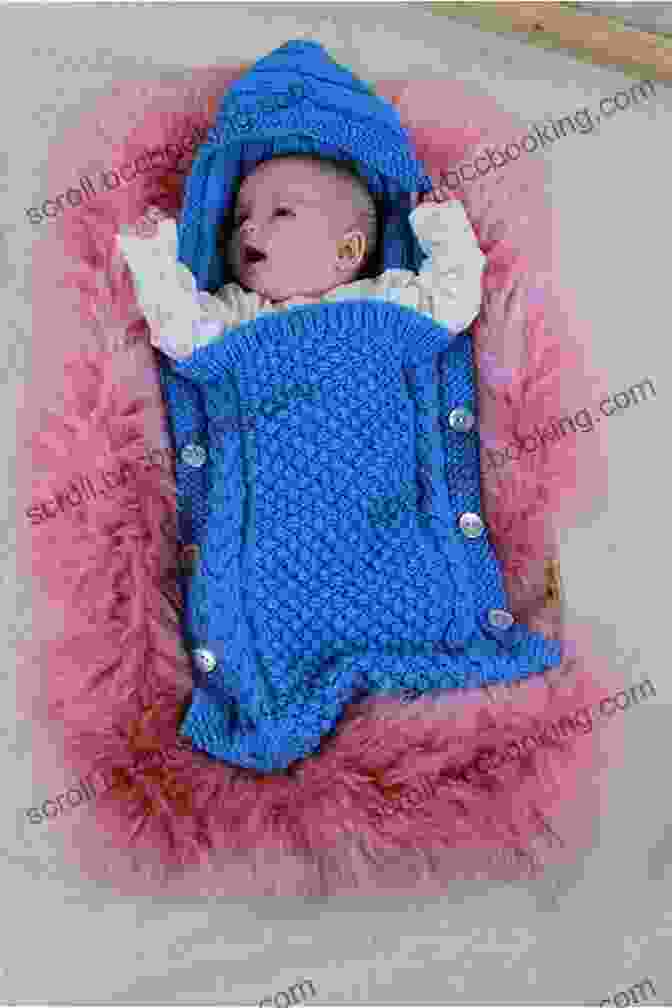An Adorable Knitted Sleeping Bag For Dolls, Featuring A Hood With Ears And A Sweet Floral Design. Knitting Pattern KP404 Doll Sleeping Bag 10 12 14 16 USA Terminology